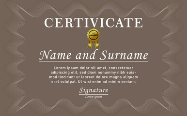 design for Certificate Template, light brown color background, classic style, with Money Pattern Design. guilloche pattern. Detailed.
