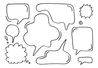 Set of hand drawn sketch Speech bubbles. Vector illustration