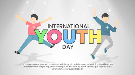 International youth day background with happy teenagers are jumping