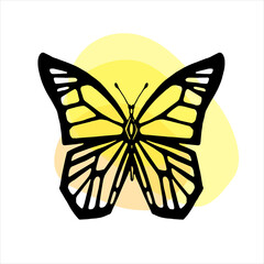 Butterfly on an abstract background. Hand drawn vector illustration.