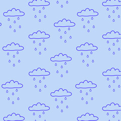 Clouds pattern with rain drops. Seamless pattern  for kids holidays. Cute baby shower vector background. Vector illustration
