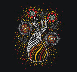 Aboriginal style of boab (baobab) tree art - Illustration