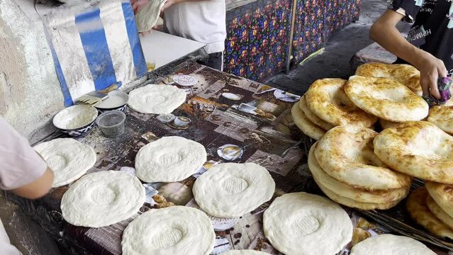 old bakery in Urgut. About 400 loaves of bread are baked in this bakery a day. This bread is called chap chak.