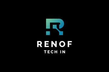 Initial letter R tech logo design vector illustration.