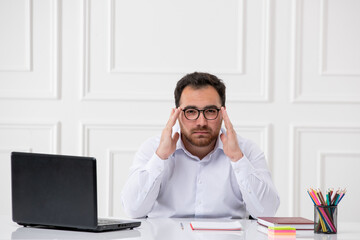 ADHD with computer young brunette office worker at work behind the desk