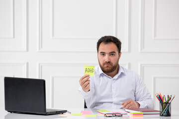 Attention Deficit Hyperactivity Disorder cute brunette young office worker has a sickness