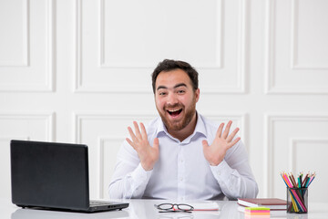 Attention Deficit Hyperactivity Disorder stressed brunette young office worker very happy