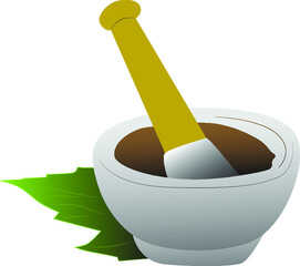 mortar and pestle with herbs