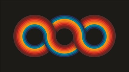 Cool funky symbol background with three circles intertwined. Dimension 16:9. Vector illustration.