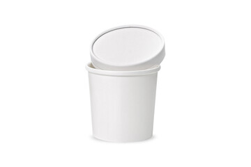 White glass for soup. Eco paper tableware soup cup, food container, isolated on white background, clipping path, full depth of field. Space for text.