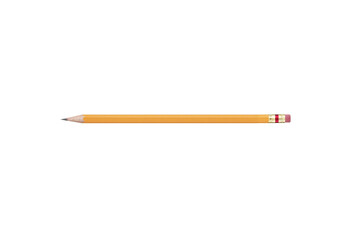 Realistic yellow pencil sharpened with red rubber isolated on white background. Wooden school...