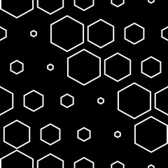 Vector illustration. The texture of the contour hexagon. Black and white geometric seamless pattern. Mosaic abstract background. Hexagonal repeating geometric polygon texture.