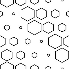 Vector illustration. The texture of the contour hexagon. Black and white geometric seamless pattern. Mosaic abstract background. Hexagonal repeating geometric polygon texture.