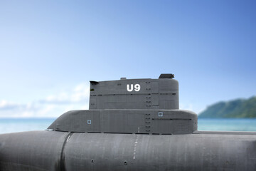 Ship on sea and blue sky. 