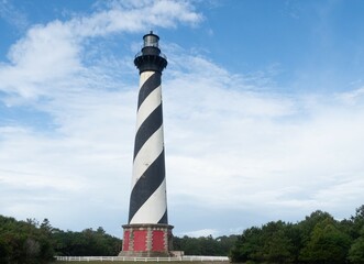 Cape Hatteras North Carolina Light Station with black and white striped tower