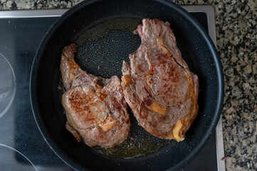 Grilled beef steaks, top view
