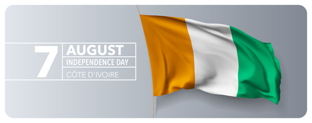 Cote Divoire happy independence day greeting card, banner vector illustration