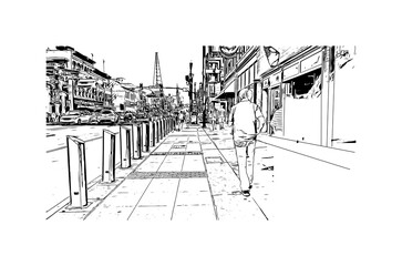 Fototapeta premium Building view with landmark of Nashville is the city in Tennessee. Hand drawn sketch illustration in vector.