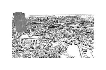 Obraz premium Building view with landmark of Nashville is the city in Tennessee. Hand drawn sketch illustration in vector.
