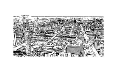 Building view with landmark of Nashville is the 
city in Tennessee. Hand drawn sketch illustration in vector.