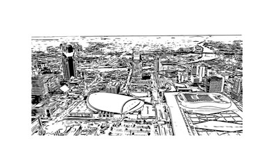 Building view with landmark of Nashville is the 
city in Tennessee. Hand drawn sketch illustration in vector.