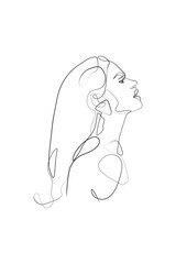 Fashion lineart portrait of young woman, isolated vector illustration. 
