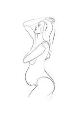Pregnant mom line art, Pregnancy one line drawing, printable wall art, Nude woman body print, Belly female figure, Minimalist print	

