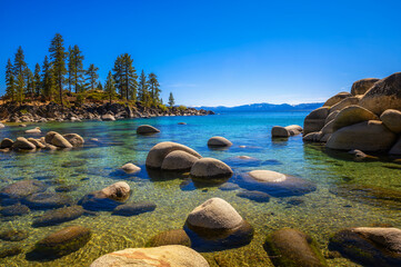 Sand Harbor Beach at Lake Tahoe, Nevada State Park - obrazy, fototapety, plakaty