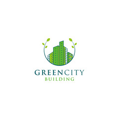Template Abstract green city building logo design concept. Symbol icon of residential, apartment and