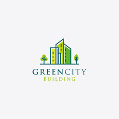 Template Abstract green city building logo design concept. Symbol icon of residential, apartment and