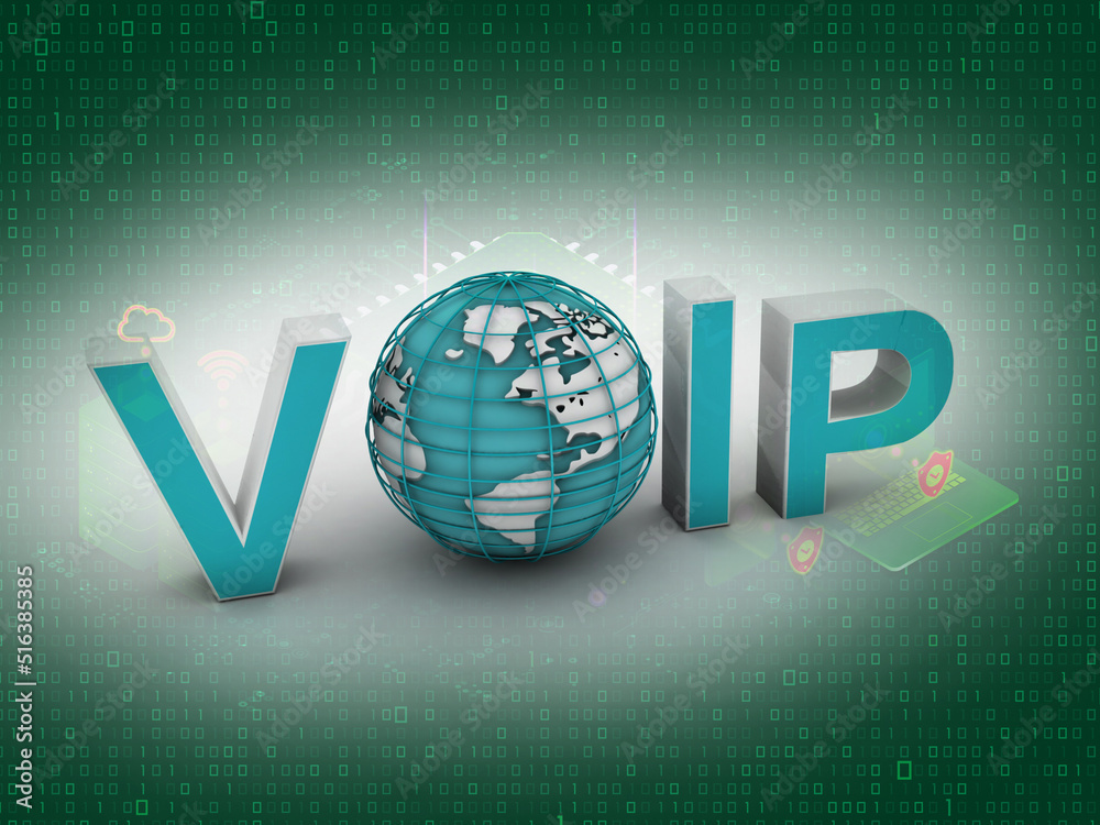 Poster 3d rendering voip with globe in digital background