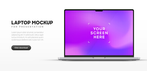 Modern laptop mockup front view, isolated on white background. Notebook mockup for UI UX, app and website presentation. Stock vector illustration.