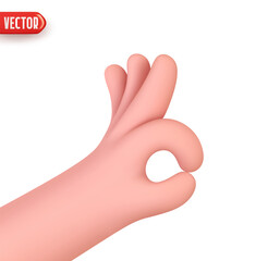 Fototapeta Hand human symbol ok, good gesture. Realistic 3d design In cartoon style. Icon isolated on white background. Vector illustration obraz