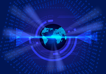 Global in tech wheel and dots background.