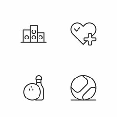 Set line Baseball ball, Bowling pin and, Award over sports winner podium and Heart rate icon. Vector