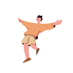 A person jumping in the air. a man going to hug someone. a man dancing. Vector flat illustration