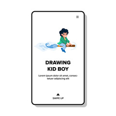 drawing kid boy vector. child color art, happy home paint, paper pencil draw drawing kid boy web flat cartoon illustration