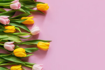 tulips on a pink background with space for text close-up