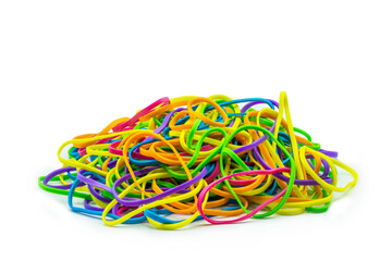 Elastic rubber band group of multicolor isolated on white back ground.