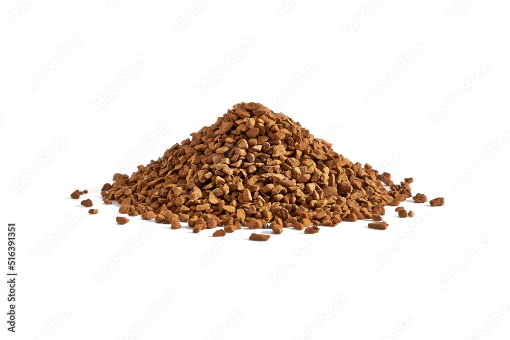 Wall mural roasted instant coffee grains isolated in a white background. organic natural roast grain background