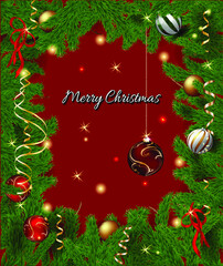 christmas background with branches and balls