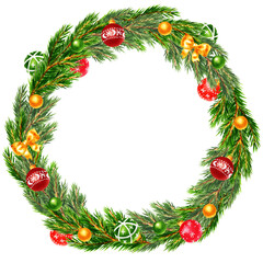 Watercolor Christmas wreath. Collection of Christmas décor.