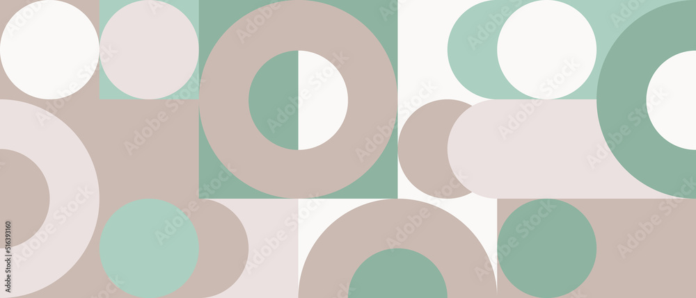 Wall mural seamless mosaic with geometric shapes in scandinavian pattern style, pastel background with circles 