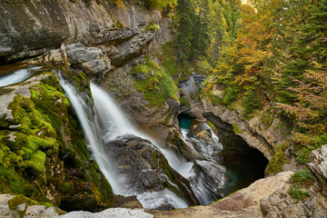 Cascada del estrecho. One of the most impressive waterfalls in Ordesa and Monte Perdido National Park un spanish Pyrenees