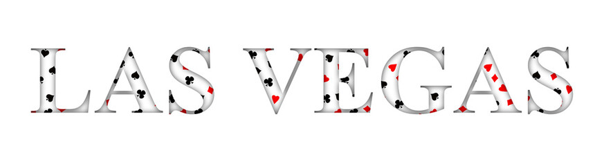 Las Vegas, words from different card suits, isolated on a white background.Design element. Poker. Gambling.