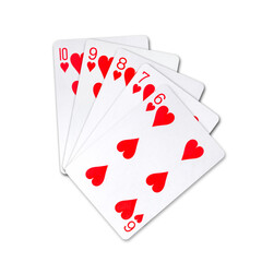Straight Flush, Playing cards, isolated on a white background. Poker hands. Design element. Playing cards.