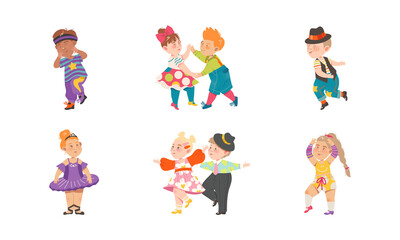 Funny Boy and Girl Dancing and Moving to Music Vector Illustration Set