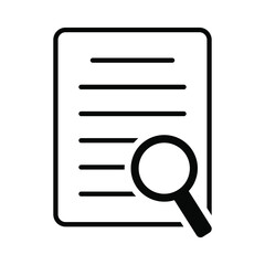 Document with magnifier loupe business concept. File search icon, document search, vector isolated.
