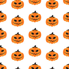 Orange pumpkins on white background. Halloween seamless pattern. Minimalist trendy contemporary design. Best for textile, print, wrapping paper, package and festive decoration.