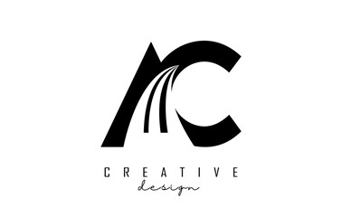 Creative black letters AC a c logo with leading lines and road concept design. Letters with geometric design.